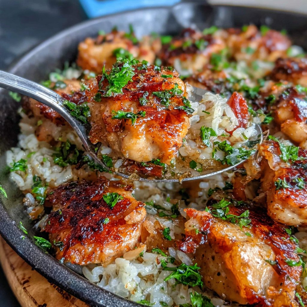 Lemon Garlic Chicken With Rice Skillet