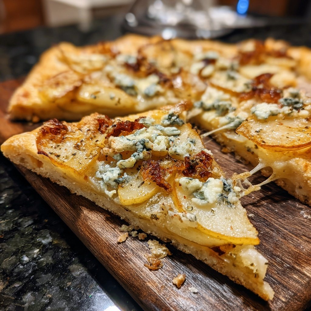 Flammkuchen with Pear and Blue Cheese