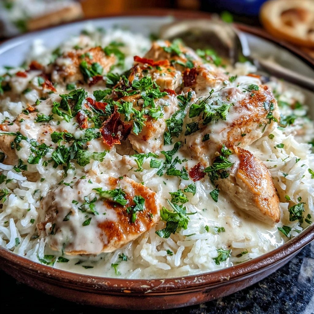 Creamy Garlic Butter Chicken And Rice Skillet