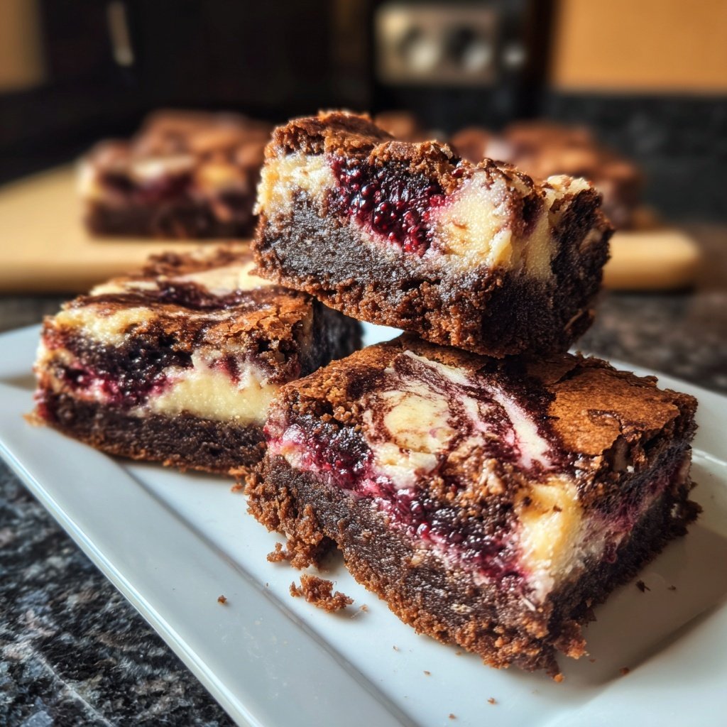 Cottage Cheese Brownies with Blackberry Swirl