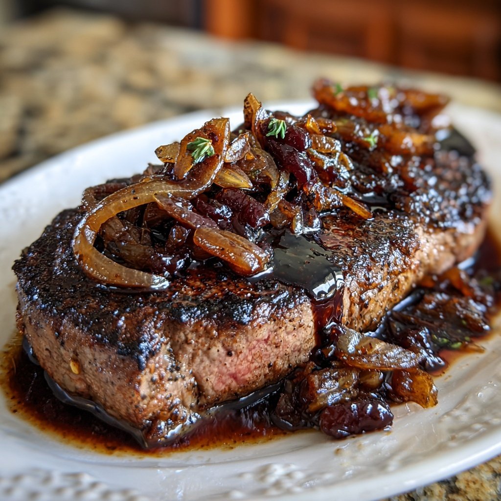 Steak with Balsamic Shallots