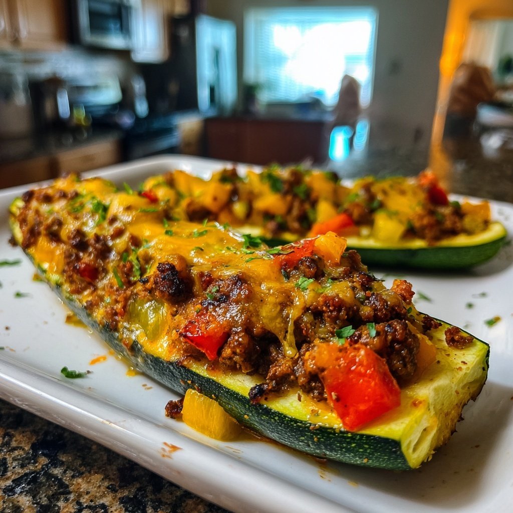 Beef And Veggie Stuffed Zucchini